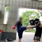 練習３８回目ー１６格闘技未経験参加者さんのゆっくり確認しながら打つ左ジャブ、右ハイキック&右ストレート、左ハイキックコンボ